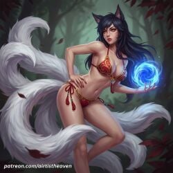 1girls ahri ahri_(league_of_legends) ai_generated airtist ass bikini bikini_bottom bikini_top black_hair bra cat_ears child_bearing_hips curvaceous curvaceous_ass curvaceous_body curvaceous_female curvaceous_figure curvaceous_hips curvaceous_thighs curvy curvy_body curvy_female curvy_figure curvy_hips curvy_thighs female female_focus female_only fox_ears fox_girl fox_tail girl girly headgear high_quality high_resolution highres league_of_legends league_of_legends:_wild_rift orange_eyes panties patreon riot_games seducing seduction seductive seductive_body seductive_eyes seductive_gaze seductive_look seductive_mouth seductive_pose seductive_smile standing tagme tail thick thick_hips thick_legs thong underwear vastaya waifu white_body