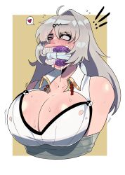 ahe_gao blush breasts cleave_gag gag gagged hearts_around_head huge_breasts lizwoss mouth_stuffed saliva yixuan_(zenless_zone_zero) zenless_zone_zero