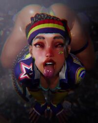 1girls 3d 3d_animation ahe_gao all_fours alternate_version_available asking_for_it ass ass_shake big_ass blinking bottomwear brown_eyes dreadlocks female female_only headband headwear huge_ass jacket kimberly_jackson looking_at_viewer on_knees presenting_mouth rougenine seductive seductive_look shaking shaking_ass shaking_butt sharp_touth solo solo_female sound sound_edit sound_effects sound_warning star street_fighter tagme tongue tongue_out video