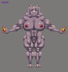 abs anthro big_breasts biped bovid breasts caprine digital_media_(artwork) excessive_muscles exkrill female fire front_view genitals goat horn huge_breasts low_res mammal mature_female monster muscular muscular_arms muscular_female muscular_legs muscular_thighs nipples nude nude_female pixel_(artwork) smug smug_face solo sprite standing thick_thighs toriel toriel_(undertale) undertale undertale_(series) vulva