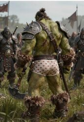 ai_generated almost_naked bara bare_chest male male_only muscle odinseye orc solo solo_male underwear warrior