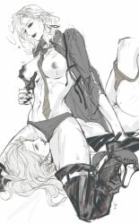 abs athletic athletic_female big_breasts blush breasts catherine_augustus_andohar_(path_to_nowhere) clothed clothed_sex clothes clothing cunnilingus czyw01 dominant_female earring earrings female female_focus female_only gloves langley_(path_to_nowhere) long_hair older_female panties panties_aside path_to_nowhere short_hair submissive_female thick_thighs thighs yuri