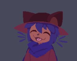 2boys ambiguous_gender animated blue_hair cat_boy cat_ears catboy closed_eyes clothed clothed_male clothing cum cum_on_body cum_on_face cum_on_tongue cumming_on_face cumshot femboy happy male male/male male_only maykez niko_(oneshot) oneshot open_mouth open_smile pixel_art scarf smile smiling smiling_at_partner