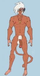 5_toes anthro areola balls digital_media_(artwork) ear_piercing ear_ring eyewear feet fingers foreskin fur generation_4_pokemon genitals glasses hair half-erect hi_res humanoid_feet humanoid_genitalia humanoid_penis infernape jewelry looking_at_viewer male male_only mammal nevets nintendo nipples nude partially_retracted_foreskin pecs pendant penis piercing plantigrade pokemon pokemon_(species) primate pubes ring_piercing round_glasses simple_background smile solo standing tail toes vein veiny_penis wearing_glasses