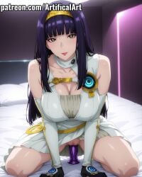 ai_generated ass asymmetrical_sleeves bangs barefoot big_ass big_breasts big_dildo black_gloves black_hair black_hair_female blunt_bangs bottomless breasts brown_eyes cleavage clothed_female curvy cute cute_face dark_hair dark_purple_hair detached_sleeves dildo dildo_riding dress elbow_gloves enticing female female_focus female_masturbation fluids gloves gnosia headband horny indoors jewelry large_breasts lipstick long_hair looking_at_viewer masturbation mismatched_sleeves navel no_panties object_insertion open_mouth parted_lips pov pov_eye_contact pretty_face pretty_woman purple_hair purple_hair_female pussy pussy_juices pussy_lips revealing_clothes sex_toy sexy sleeves solo spread_legs stomach straight_hair tempting thick_thighs thighs uncensored vaginal_insertion vaginal_penetration watermark white_dress without_panties yellow_headband yuriko yuriko_gnosia