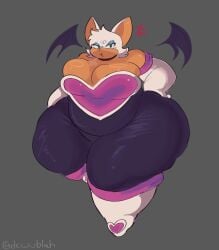 2d_(artwork) annoyed annoyed_expression anthro artist_request bat big_breasts cleavage dewwblah female looking_at_viewer overweight_female rouge_the_bat sega sonic_(series) sonic_the_hedgehog_(series) thick_thighs wide_hips wings