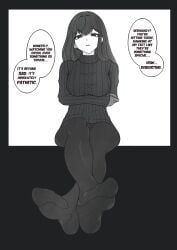 asahina_mafuyu barefootkanade crossed_arms crossed_legs disgusted feet feet_fetish foot_fetish foot_focus project_sekai stockings text tights