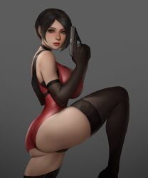 1girls ada_wong asian asian_female ass big_ass big_breasts black_hair breasts brown_eyes capcom female gun protosparks resident_evil solo