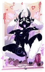 1futa 4_arms 6_eyes anal_insertion areolae armpit armpits arthropod balls black_body black_skin buttplug flaccid full-package_futa fur futa_only futanari goatboydraws humanoid_penis kneeling long_hair looking_at_viewer multiple_eyes nipples non-human nude oversized_balls penis pussy sharp_teeth small_breasts smile smiling smiling_at_viewer solo spider squatting unknown_species white_hair