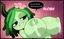 ai_generated big_breasts breast_milk breast_milking breasts comic_dub edited edited_ai female green_nipples lactating lactation milking_breasts nipples skinny sloshing_breasts smile smiling smiling_at_partner sprunki sprunki_oc vineria_(sprunki)