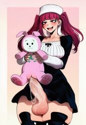 1futa ai_generated bleach clothed cum cum_inside dokugamine_riruka dress futa_only futanari holding_plushie large_breasts large_penis painted_nails penis penis_under_skirt pink_hair plush plushie plushophilia rabbit tagme testicles thick_thighs thighs