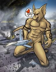 5_fingers abs aircraft airplane airport anthro arm_tattoo balls biceps biped bodily_fluids brown_body building building_destruction city city_background city_crushing city_destruction cityscape claws cum cumshot destruction dragon ejaculation erection extreme_size_difference feet finger_claws fingers footprint genital_fluids genitals group hi_res house humanoid_genitalia jet kneeling landscape_dwarfing macro macro_anthro macro_male male male_only masturbation muscular muscular_anthro muscular_male mythological_creature mythological_scalie mythology nude open_mouth orgasm outside pawprint paws pecs penetration penile penile_masturbation penile_penetration penis rampage scalie size_difference sky smile solo_focus solo_male speech_bubble stick_figure stomping tail tattoo tephros toe_claws toes tyrnn vehicle vehicle_destruction vehicle_penetrated