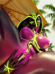 anthro athletic athletic_female bathor breasts claws cobra female finger_claws finger_fuck fingering genitals glowing glowing_body glowing_eyes glowing_genitalia glowing_nipples glowing_vulva hi_res nipples qhala ratherdevious reptile scalie snake solo tail tongue tongue_out vaginal_penetration vulva