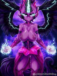 2016 alicorn anthro anthrofied areola big_breasts breasts chest_tuft dark_persona dimwitdog equestria_girls equine feathered_wings feathers female female_only friendship_is_magic gloves glowing glowing_eyes hair half-closed_eyes hasbro hi_res horn looking_at_viewer magic mammal midnight_sparkle multicolored_hair my_little_pony nipples patreon pussy sci-twi solo tuft twilight_sparkle_(mlp) wings