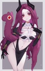 1girls absurdres artist_name black_horns breasts cleavage closed_mouth commentary covered_collarbone female freckles giwi hair_ornament heart highres hip_focus hips horns indie_virtual_youtuber loincloth long_hair navel pelvic_curtain purple_hair red_eyes rinne_(rinne_oi) stomach thighs untranslatable_commentary virtual_youtuber vtuber