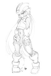 1boy cum henshintiger long_hair male_only mega_man mega_man_zero monochrome penis skinny zero_(mega_man)