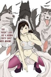 2d blush bridal_veil bride brown_eyes brown_hair canine canine_on_human canine_penis chainsaw_man domestic_dog drooling female_on_feral femsub feral feral_on_female feral_on_human foursome gangbang garter_straps group higashiyama_kobeni high_heels human_female human_on_feral imminent_bestiality imminent_gangbang imminent_sex knot light-skinned_female lingerie makima_(chainsaw_man) medium_breasts nervous nipples nipples_visible_through_clothing nottilt panties stockings submissive_human thighhighs wedding_dress wedding_lingerie wedding_ring wedding_veil zoophilia