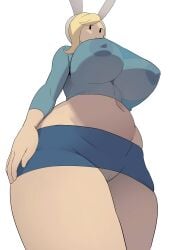 1girls adventure_time bag big_breasts breasts cartoon_network eyebrows_visible_through_hair female fionna_the_human_girl fully_clothed headwear human long_hair long_sleeves looking_at_viewer nipples see-through see-through_clothing shirt thick_thighs tight_clothing voluptuous yuta_agc