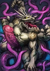 4_arms barbed_penis demon emboss0320 erection gay humanoid_penis hyper_penis lizard lizardman male monster multi_arm multi_limb muscular muscular_male penis reptile scalie solo tentacle tentacles