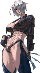 1girls abs angel_(kof) artist_request big_breasts clothed clothing color eye_covered female female_focus female_only king_of_fighters large_breasts latina looking_at_viewer mexican_female muscular muscular_female short_hair solo solo_female tagme thick_thighs white_hair