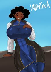 abs dark-skinned_female hazel_iic hyper_breasts muscular_female nipple_bulge original_character thick_thighs