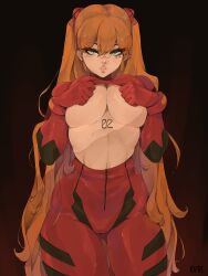 1girls 2022 asuka_langley_sohryu big_breasts bodysuit breasts busty evviart female female_only large_breasts long_hair looking_at_viewer narrowed_eyes neon_genesis_evangelion open_bodysuit orange_hair parted_lips plugsuit seductive_smile sensual solo teasing twintails underboob very_long_hair