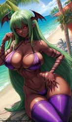 1girls ai_generated big_ass big_breasts blackwashed dark-skinned_female dark_skin darkstalkers demon_girl ebonization female female_only fighter green_hair hips_wider_than_shoulders morrigan_aensland race_swap race_swap_fetish seductive strong_woman succubus thick_thighs thighs wide_hips