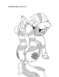 2016 anatomically_correct anatomically_correct_pussy animal_genitalia anus ass banana black_and_white clitoris cutie_mark earth_pony equine feet female food foot_fetish friendship_is_magic fruit fur greyscale hair hoof_fetish hooves horse korafuro mammal monochrome multicolored_fur multicolored_hair my_little_pony pony pussy sitting zebra zecora_(mlp)