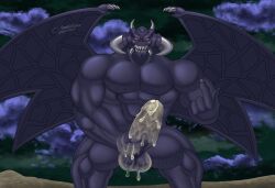 abs anthro anthro_only balls beefereater big_cock bodily_fluids claws clouds cock cum cum_drip cum_dripping cum_dripping_from_penis demon genital_fluids genitals horn horns male male_only muscular muscular_male pecs penis sharp_teeth solo solo_male wings yu-gi-oh! zorc zorc_necrophades zorc_necrophades