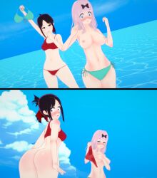 2girls 3d ass assisted_exposure bikini bikini_bottom bikini_top bottomless_female breasts embarrassed embarrassed_nude_female enf exposed exposed_ass exposed_breasts female female_only fujiwara_chika human kaguya-sama_wa_kokurasetai_~tensai-tachi_no_renai_zunousen~ koikatsu large_breasts multiple_girls nude shinomiya_kaguya stolen_bikini stolen_clothes stolen_swimsuit thick_ass topless topless_female ultimateenf