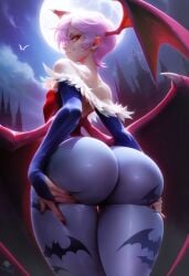 1girls ai_generated ass ass_focus ass_grab big_ass bubble_butt civitai darkstalkers female grabbing_own_ass huge_ass lilith_aensland looking_back rear_view succubus tagme thick_thighs