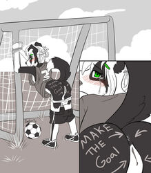 anthro anus ass blush body_writing bound breasts camomilet canine clothed clothing crying female green_eyes humiliation mammal nipples panties panties_down partially_clothed public public_use pussy shorts_down small_breasts soccer solo sport tears underwear uniform writing young