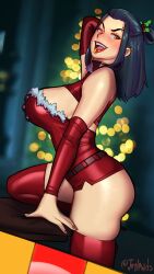 1girls artist_name avatar_legends avatar_the_last_airbender azula christmas confident female female_focus female_only fire_nation joylewds looking_at_viewer piercing piercings pose posing princess royal royalty santa_costume seductive skindentation solo solo_female solo_focus thirst_trap tongue_out