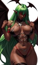 1girls ai_generated big_ass big_breasts blackwashed dark-skinned_female dark_skin darkstalkers demon_girl ebonization female female_only fighter green_hair head_wings hips_wider_than_shoulders morrigan_aensland race_swap race_swap_fetish seductive strong_woman succubus thick_thighs thighs wide_hips