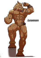 abs absurd_res anthro armpit_hair asiahao520 balls bandai_namco biceps body_hair digimon digimon_(species) felid genitals hi_res leomon lion male male_only mammal muscular muscular_anthro muscular_male nipples pantherine pecs penis scar solo vein veiny_muscles veiny_penis