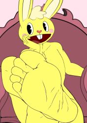 1boy 5_toes anthro barefoot bunny chair crossed_legs cuddles cuddles_(htf) cyborg-steve edit feet foot_fetish foot_focus fuckboy happy_tree_friends head_on_hand lagomorph leporid male male_only mammal mondo_media rabbit sitting smile soles yellow_fur