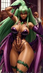 1girls ai_generated big_ass big_breasts blackwashed dark-skinned_female dark_skin darkstalkers demon_girl ebonization female female_only fighter green_hair head_wings hips_wider_than_shoulders morrigan_aensland race_swap race_swap_fetish seductive strong_woman succubus thick_thighs thighs wide_hips