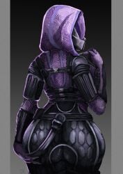 1girls alien_girl ass big_ass commissioner_upload fully_clothed grabbing_ass grabbing_own_ass hood mask mass_effect midnight_teeth quarian skintight_bodysuit tali'zorah_nar_rayya thick_ass