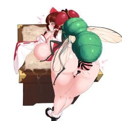 1girls 1insect bow censored clothing cum dallim duo female female_focus insect insectophilia insects large_ass large_breasts large_penis reimu_hakurei touhou zoophilia