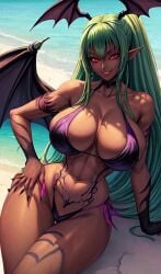 1girls ai_generated big_ass big_breasts blackwashed dark-skinned_female dark_skin darkstalkers demon_girl ebonization female female_only fighter green_hair hips_wider_than_shoulders morrigan_aensland pear_shaped race_swap race_swap_fetish seductive strong_woman succubus thick_thighs thighs wide_hips