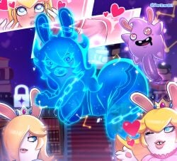 ass big_breasts big_butt breasts crossover female female/female group hi_res huge_breasts huge_butt human humanoid lagomorph mammal mario_(series) mario_+_rabbids mario_+_rabbids:_sparks_of_hope midnite_(mario_+_rabbids) nintendo panteon013 princess_peach rabbid rabbid_peach rabbid_rosalina raving_rabbids time_stop trio ubisoft