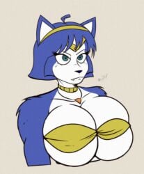 1girls anthro big_breasts bra breasts canid canine cleavage clothed clothing fangs female female_focus female_only fur furry krystal krystal_(star_fox) m_acrylic necklace nintendo star_fox teeth