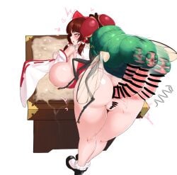 1girls 1insect bow censored clothing cum dallim duo female female_focus insect insectophilia insects large_ass large_breasts large_penis reimu_hakurei touhou zoophilia