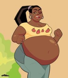 1girls bbw bloated_belly clothed clothing dark-skinned_female dark_skin fart fat_ass female female_only gassy indigestion leshawna_(tdi) navel ponytail ssspinkie total_drama_island