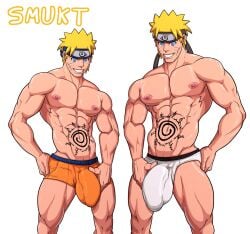 1boy bara bara_tits barazoku big_bulge boxers briefs bulge flaccid gay huge_bulge looking_at_viewer male male_focus male_nipples male_only manly muscular_male naruto naruto_(series) naruto_shippuden nipples penis penis_outline smukt solo solo_male underwear uzumaki_naruto yaoi