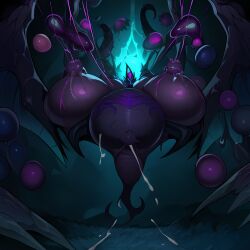 ai_generated big_breasts cocoon corruption eggs elise_kythera_zaavan gigantic_breasts huge_breasts league_of_legends massive_breasts nai_diffusion pregnant spider_humanoid