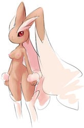 alternate_color anthro aturn blush breasts colored female lagomorph long_ears looking_at_viewer lopunny mammal nintendo nipples pink_blush pokemon pokemon_(species) pussy rabbit red_eyes solo standing tagme video_games