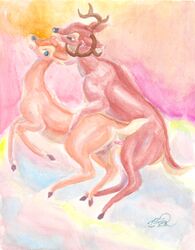 abstract_background bambi_(film) cervine cloud deer disney faline female feral_on_feral hi_res hooves licking male mammal midair moan penis queensmate ronno sex straight tongue tongue_out traditional_media_(artwork) watercolor_(artwork)