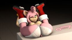 3d 3d_(artwork) amy_rose anthro boots laying_on_back legs_held_open legs_over_head legs_spread legs_up o7sfm panties solo solo_female solo_focus sonic_(series) sonic_the_hedgehog_(series) source_filmmaker wink winking_at_viewer