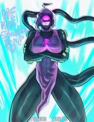 1_eye 1girls alien alien_girl ben_10 black_skin chaquetrix conductoid cyclops feedback female grin large_breasts looking_at_viewer no_humans purple_dress purple_eyes short_hair smile solo tail thick_thighs vichin_trollin wide_hips